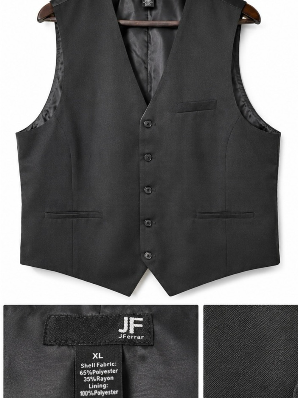 JF J. Ferrar Black Dress Vest XL Men’s Formal Suit Vest
